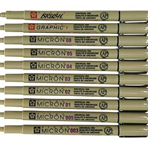 Sakura Pigma 10 Fineliner Pens Black Archival Ink Artist Drawing S...