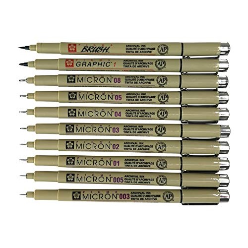 Sakura Pigma 10 Fineliner Pens Black Archival Ink Artist Drawing S...