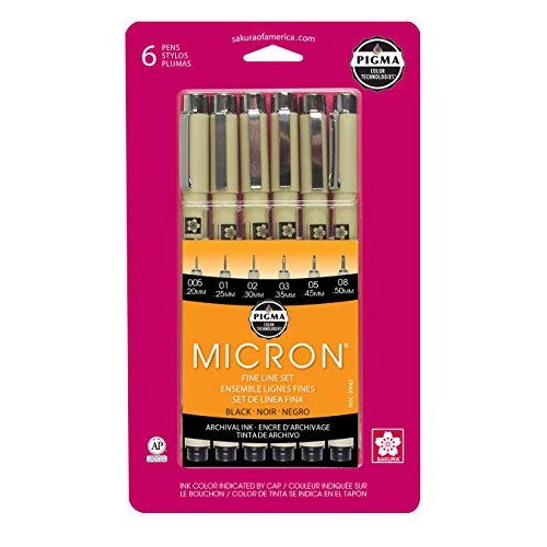 Sakura Pigma 30062 Micron Blister Card Ink Pen Set, Black, Asst P...