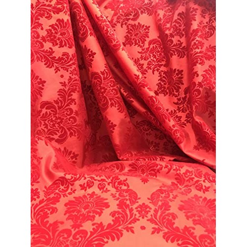 Flocking Damask Taffeta Red/Red Fabric by The Yard
