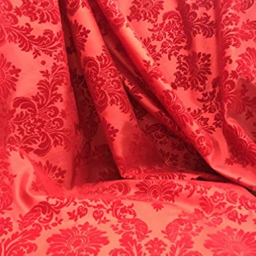 Flocking Damask Taffeta Red/Red Fabric by The Yard
