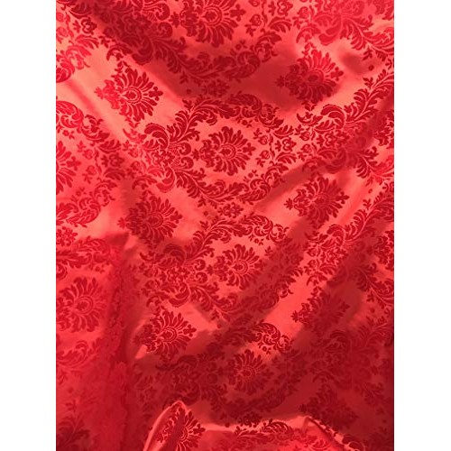 Flocking Damask Taffeta Red/Red Fabric by The Yard