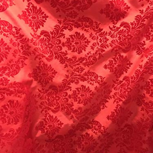 Flocking Damask Taffeta Red/Red Fabric by The Yard