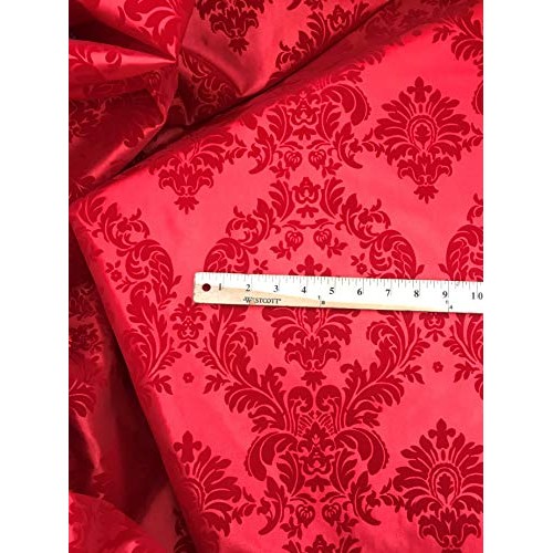Flocking Damask Taffeta Red/Red Fabric by The Yard
