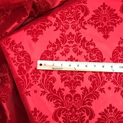 Flocking Damask Taffeta Red/Red Fabric by The Yard