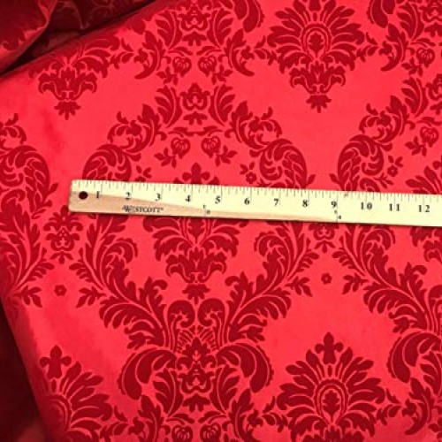 Flocking Damask Taffeta Red/Red Fabric by The Yard