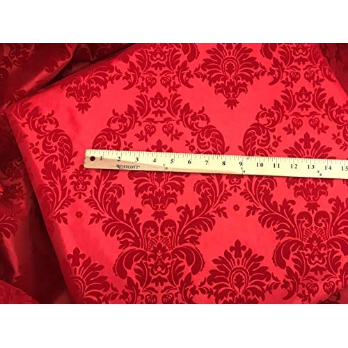 Flocking Damask Taffeta Red/Red Fabric by The Yard