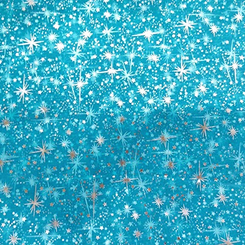 Foil Star Silver on Blue Sheer Organza Fabric by The Yard