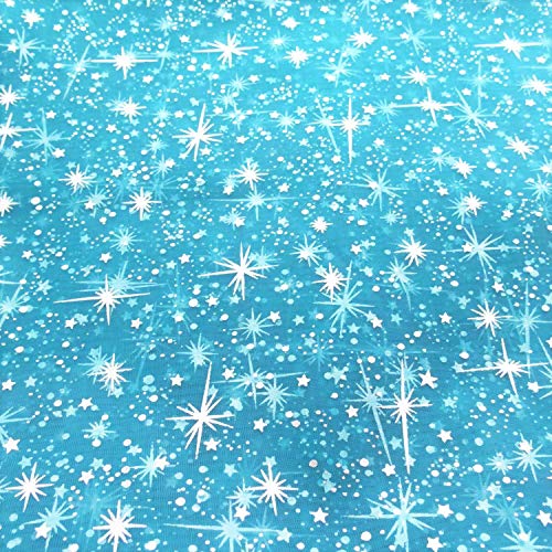 Foil Star Silver on Blue Sheer Organza Fabric by The Yard
