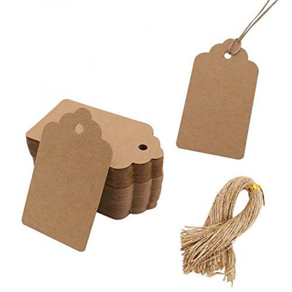 SallyFashion 200pcs Kraft Paper Gift Tags with Free 200 Root Natur...