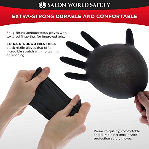 Salon World Safety Black Nitrile Disposable Gloves, Box of 100, Si...
