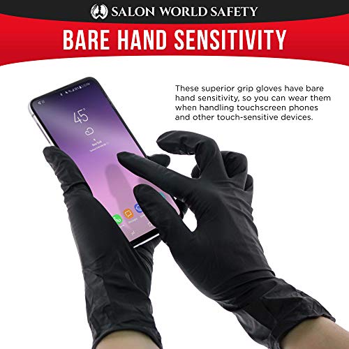 Salon World Safety Black Nitrile Disposable Gloves, Box of 100, Si...