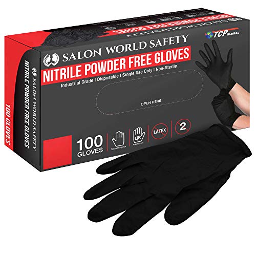 Salon World Safety Black Nitrile Disposable Gloves, Box of 100, Si...