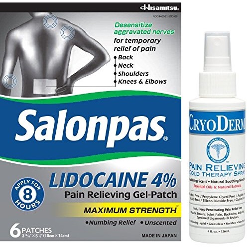 Salonpas LIDOCAINE and CRYODERM 4 oz Spray Bundle with Salonpas Pa...