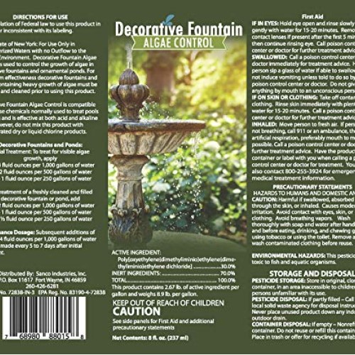 Fountain Algaecide and Clarifier, Formulated for Small Ponds, Wate...