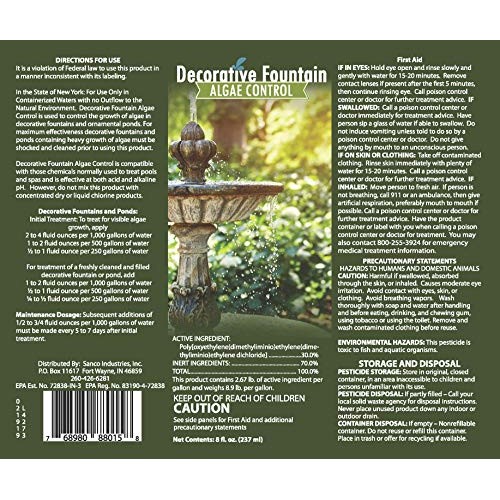 Fountain Algaecide and Clarifier, Formulated for Small Ponds, Wate...