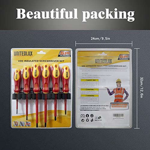 6 Piece Insulated Screwdriver Set, 1000V VDE Insulated Electrician...
