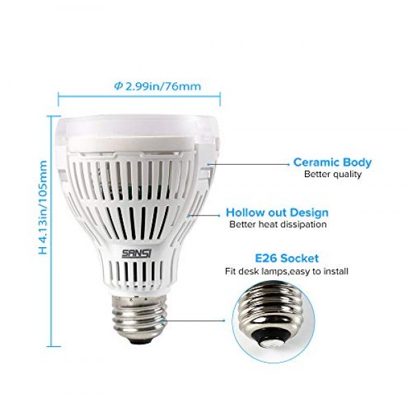 SANSI 15W LED Grow Light Bulb, Daylight White Full Spectrum Grow L...