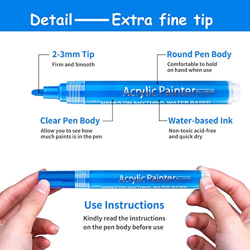 Acrylic Paint Marker Pens, Waterproof Paint Pens for Rocks Paintin...
