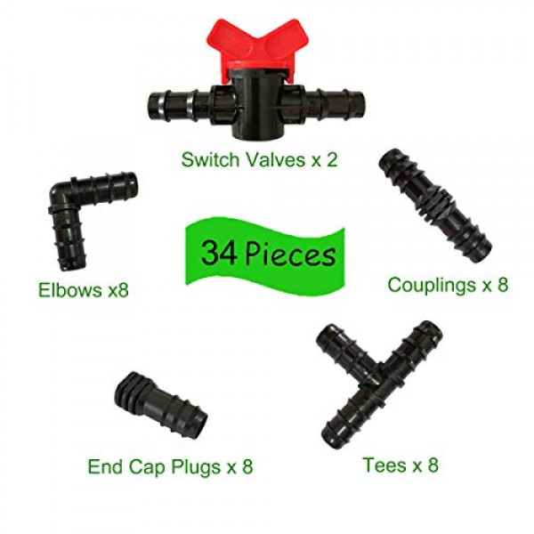 Yamlion Drip Irrigation Fittings Kit, Irrigation Barbed Connectors...