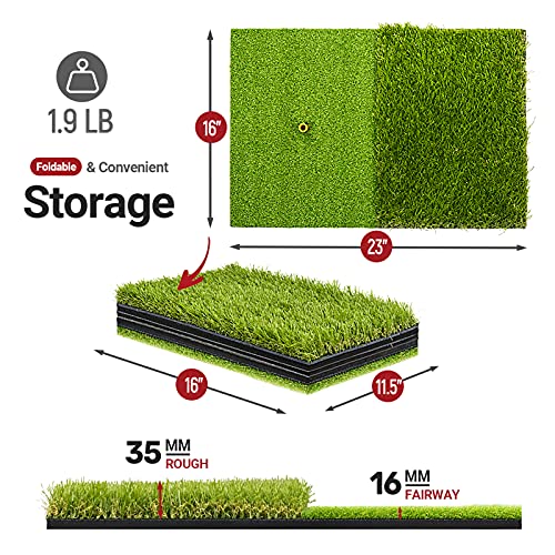 SAPLIZE 23 x 16 Foldable Golf Hitting Mat, 2-in-1 Golf Turf Gras...
