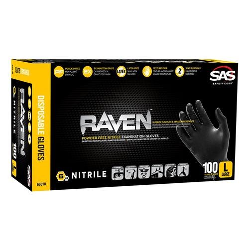 SAS Safety 66519 Raven Powder-Free Nitrile Disposable Glove, X-Lar...