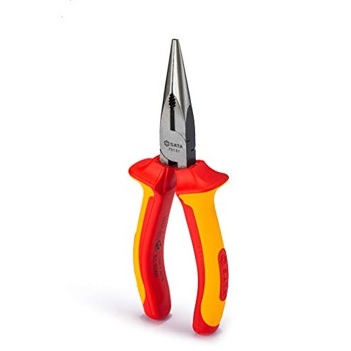 SATA 8-Inch VDE Insulated Long Needle-Nose Side Cutting Pliers wit...