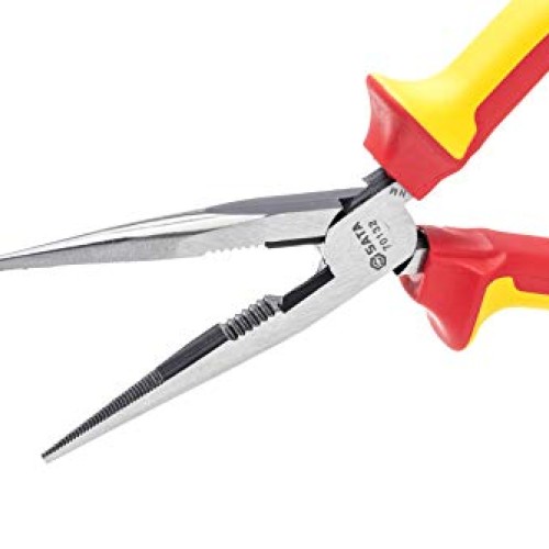 SATA 8-Inch VDE Insulated Long Needle-Nose Side Cutting Pliers wit...