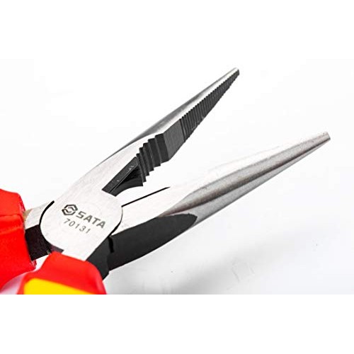 SATA 8-Inch VDE Insulated Long Needle-Nose Side Cutting Pliers wit...