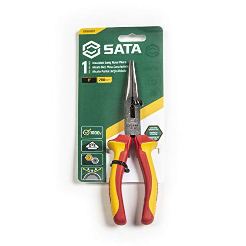 SATA 8-Inch VDE Insulated Long Needle-Nose Side Cutting Pliers wit...