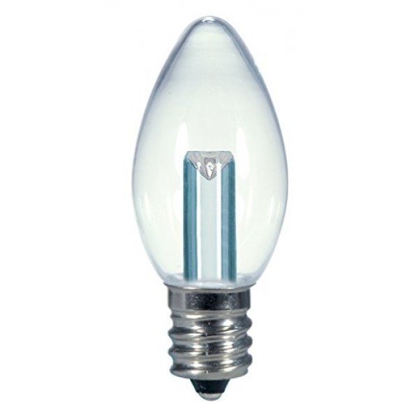 Satco S9156 LED C7 Clear 2700K Candelabra Base Light Bulb, 0.5W