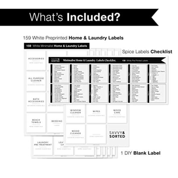 SAVVY & SORTED Minimalist Home Laundry Labels for Organizing - 136...