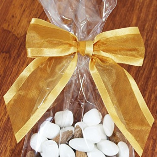 Gold Pre-Tied Organza Bows with Twist Ties. Pack of 12 Satin-Edged...