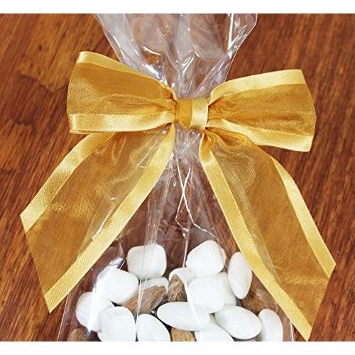 Gold Pre-Tied Organza Bows with Twist Ties. Pack of 12 Satin-Edged...