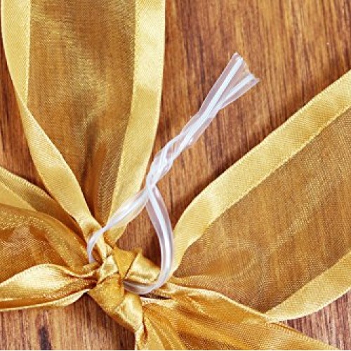 Gold Pre-Tied Organza Bows with Twist Ties. Pack of 12 Satin-Edged...