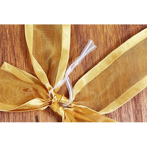 Gold Pre-Tied Organza Bows with Twist Ties. Pack of 12 Satin-Edged...