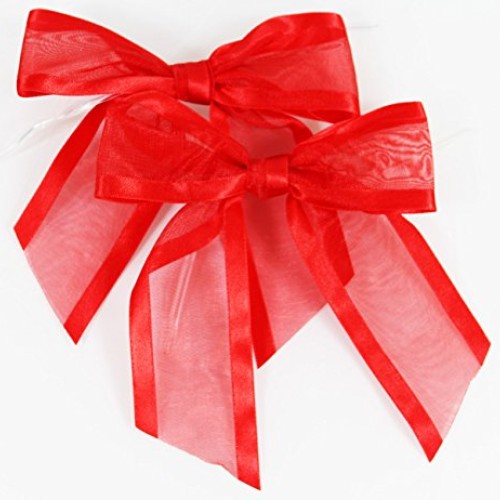 Red Pre-Tied Organza Bows with Twist Ties. Pack of 12 Satin-Edged ...