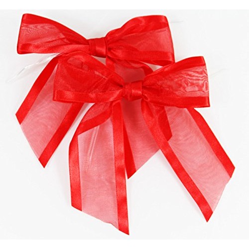 Red Pre-Tied Organza Bows with Twist Ties. Pack of 12 Satin-Edged ...