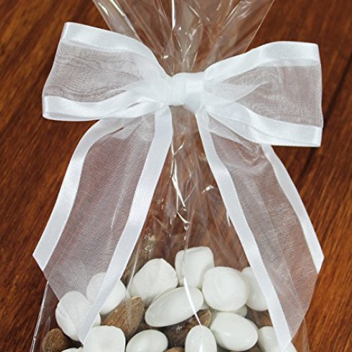 White Pre-Tied Organza Bows with Twist Ties. Pack of 12 Satin-Edge...