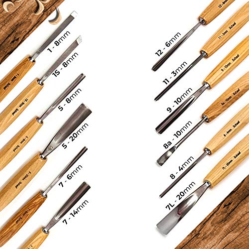 SCHAAF Full Size Wood Carving Tools Set of 12 with Canvas Case - G...