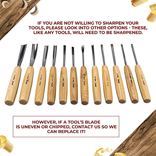 SCHAAF Full Size Wood Carving Tools Set of 12 with Canvas Case - G...