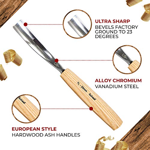 SCHAAF Full Size Wood Carving Tools Set of 12 with Canvas Case - G...