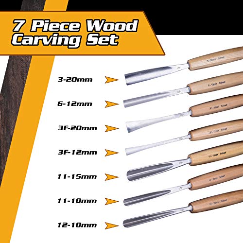 SCHAAF Full Size Wood Carving Tools, Set of 7 | for Beginners, Hob...