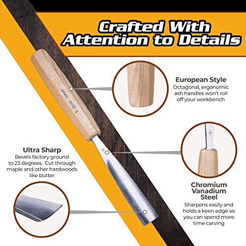 SCHAAF Full Size Wood Carving Tools, Set of 7 | for Beginners, Hob...