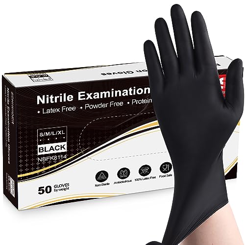 Schneider Nitrile Exam Gloves, Black, Medium, Box of 50, Disposabl...