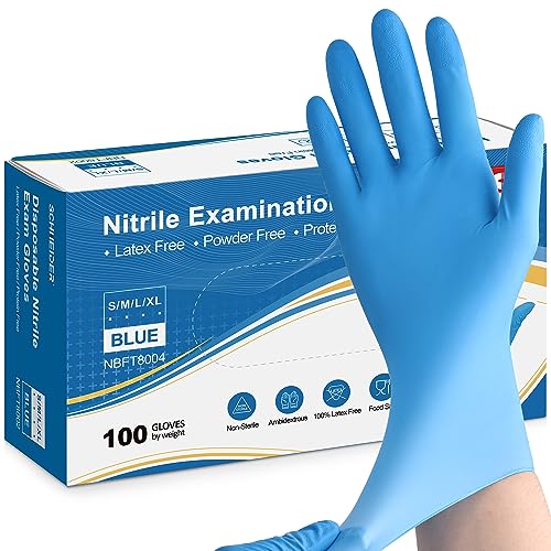 Schneider Nitrile Exam Gloves, Blue, Large, Box of 100, Disposable...