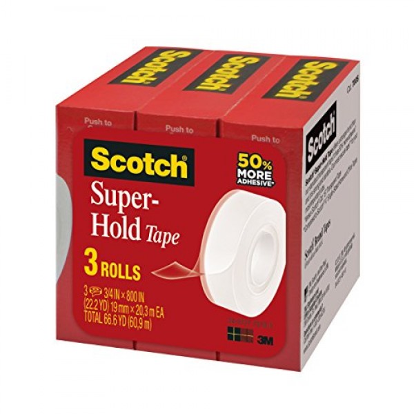 Scotch Super-Hold Tape, 3/4 in x 800 in, 3 Rolls, 1 in Core 700S3