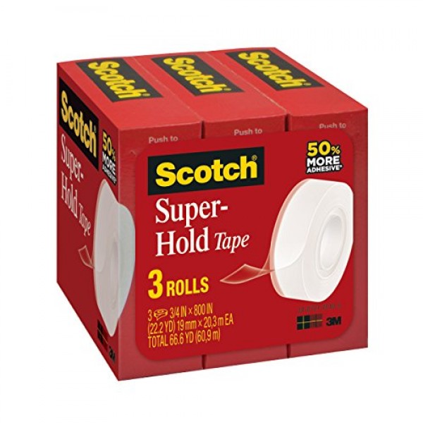 Scotch Super-Hold Tape, 3/4 in x 800 in, 3 Rolls, 1 in Core 700S3