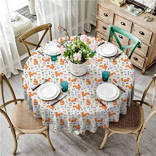 ScottDecor Fox Round Table Cover Hand Drawn Cartoon Foxes Dancing ...