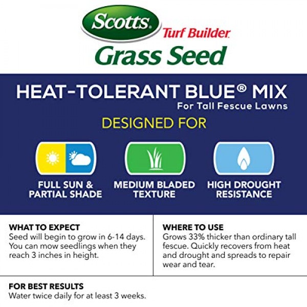 Scotts 18296 Turf Builder Grass Seed Heat-Tolerant Blue Mix for Ta...